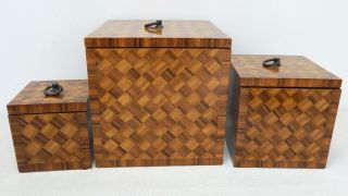 Rare Maitland Smith Parkay Mahogany Wood Nesting Boxes Decorative Lidded Box