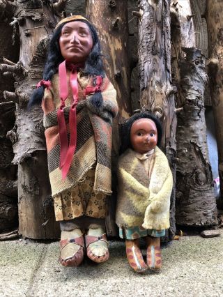 Vintage Skookum Indian Dolls,  Mother With Papoose & Child