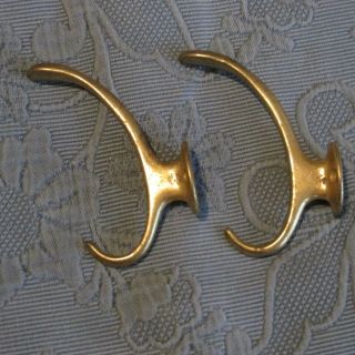 2 Vintage Art Deco Style Brass Coat Or Hat Hooks,  5 Inch