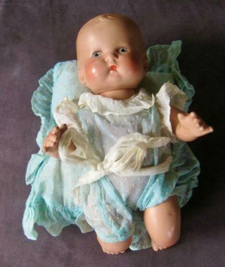 Vintage Composition 10.  5 " Baby Boy Doll With Jointed Arms Legs Neck Molded Hair
