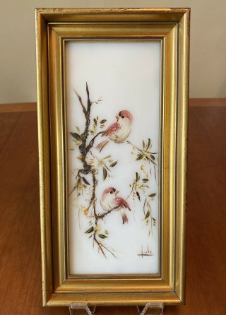2 Vintage Hand Painted In Spain Signed By Artist Oil Painting Birds