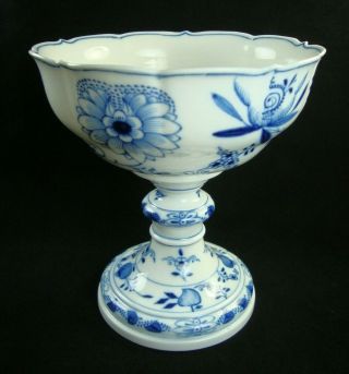 Rare Antique Meissen Porcelain Blue Onion Pedestal Dish Candy Bowl Compote 6