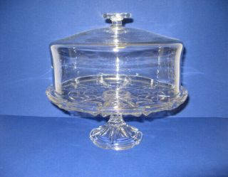 Vintage Round Clear/cut Glass Cake / Pastry Dish With Cover & Removable Pedestal