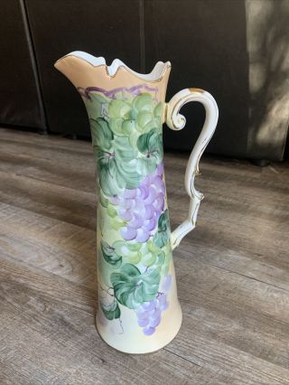 Rare Antique Roseville Pottery Handpainted Large Pitcher With Grapevines
