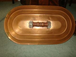 Antique Vintage Primitive Copper Boiler Wash Tub Cover With Wood Handle