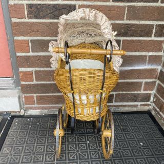 Antique Baby Doll Stroller Vintage Wooden Carriage Buggy Small Doll Buggy 2