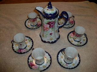 Antique Japanese Porcelain Chocolate/tea Set W/6 Cups 6 Saucers,  Pitcher.