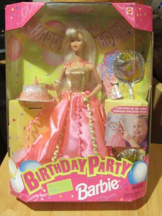1998 Mattel Birthday Party Barbie Doll Can Blow Up Balloons,