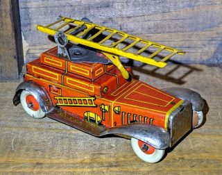 Antique Pre - War Tippco Fire Truck W/spare 5th Wheel Tin Toy Rare 100 Orig.