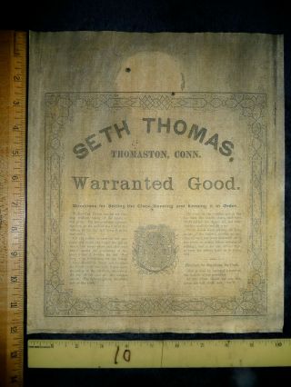 Seth Thomas Thomaston Conn Label Antique Og Weight Clock Parts