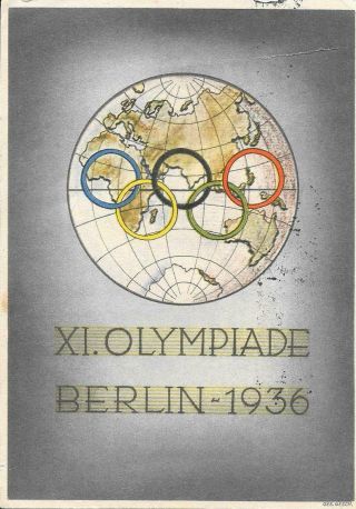 Rare Decorative Postcard From The 1936 Olympic Summer Games Held In Berlin