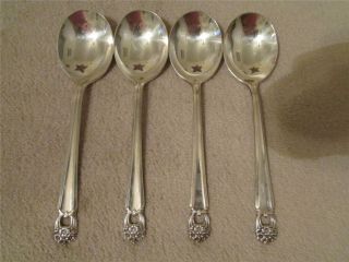 4 1847 Rogers Bros Is Eternally Yours Silverplate Round Bowl Soup Cream Spoons