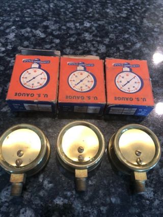 3 RARE 1940 ' S ERA STEAM PUNK STATIONARY BRASS US GAUGE CO 3000 PSI WITH BOXES 3