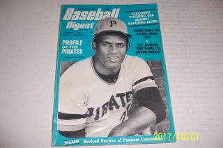 1972 Baseball Digest Pittsburgh Pirates Roberto Clemente No Label Profile Of Buc