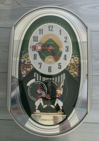 Seiko Melodies In Motion Musical Wall Clock Baseball Theme Silver Melody Rare