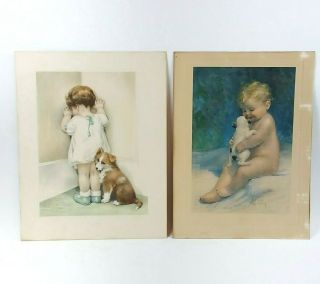 Vintage Bessie Pease Gutmann Set 2 Prints In Disgrace & Chums Kids With Dogs