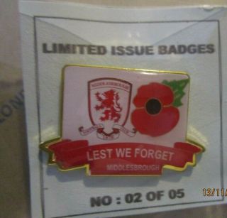 Middlesbrough Limited Edition Ultra Rare Coloured Poppy Badge