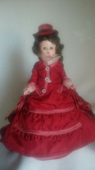 Vintage Sleepy Eyed Plastic Doll W/victorian Style Dress And Hat 10 "
