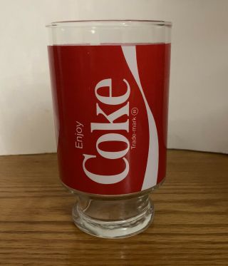 Vintage Coca Cola Coke Large 32 Oz Red & White Pedestal Glass