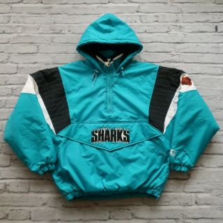 Vintage 90s San Jose Sharks Pullover Parka Jacket By Starter Size L Rare