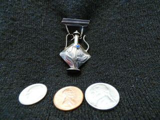 Vintage Sterling Silver 925 Mini Perfume Bottle Brooch Stone Flower Decor Israel