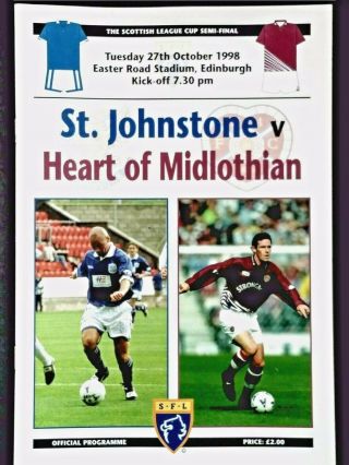 1998 Scottish League Cup Semi Final St.  Johnstone V Heart Of Midlothian.  Rare