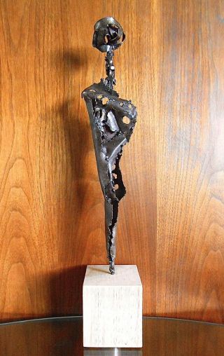 Brutalist Abstract Max Kreg 16” Metal Art Sculpture Mid Century Modern Style