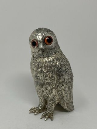 Vintage Corbell & Co.  Silver Plate Owl Salt Pepper Shaker Glass Eyes 40s Or 50s