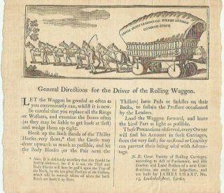 Antique 18th C.  Colonial Print 8 " X 9  Directions For Driver Of Rolling Waggon "