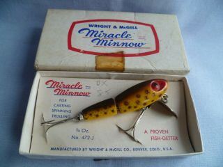 Vintage Wright & Mcgill Miracle Minnow Lure Bait Plug With Box Usa
