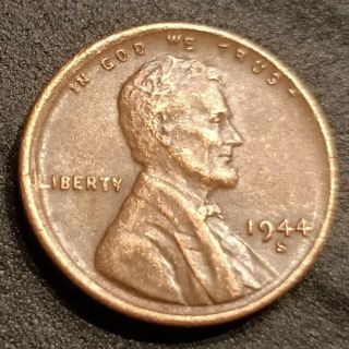 Rare 1944 S Lincoln Wheat Cent Penny 1c 5 Off Center Die Error Coin Xf Toned