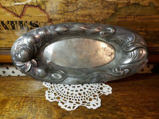 Antique American Silverplate Pond Lily Pad Art Nouveau Platter Tray Dish