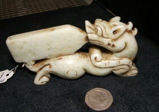 Chinese Jade/hardstone Hand Carved Pale Green Dragon Sculpture (uk Seller)