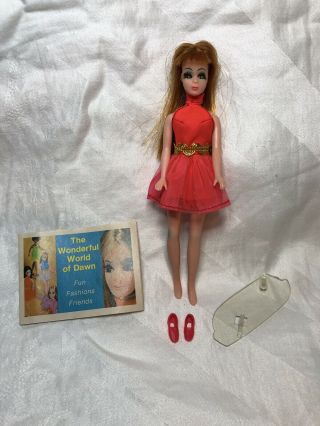 Vintage 1970s Topper Glori Doll With Bangs In Coral Mini Dress Outfit