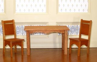 Jack Chasteen Cherry Dining Table And Two Chairs - Artisan Dollhouse Miniature