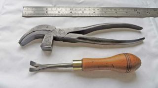 Antique Leatherworking Cobblers Pliers No4 Size By George Barnsley & Tack Lifter