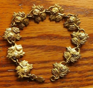 Antique Brass Bracelet Rose Religious Medal St Ann BeauprÉ,  St Joseph,  Jesus,  Mary