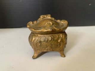 Antique Victorian Silk Lined Ornate Metal Trinket Box