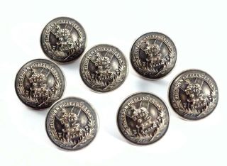 7x Antique Gordon Highlanders Silver Plated Volunteer Battalion Officers Buttons