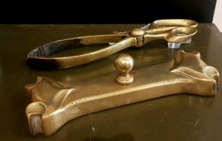 Victorian Gothic Brass Poker Rest And Log Tongs
