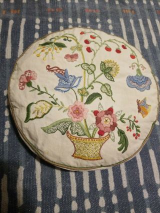 Vintage Mid Century Crewel Embroidery Pillowcase Insert Boho Butterfly Floral