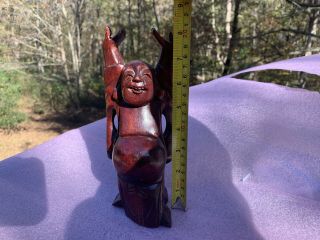 Vintage 70 ' s Buddha Wood Carved Statue Happy Asian Chinese Laughing 8” Tall 3