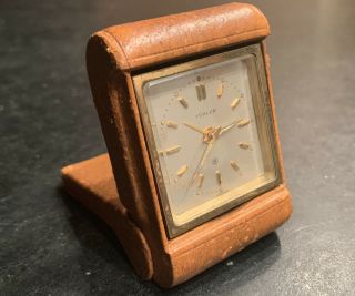 Rare Turler Angelus Vintage 8 Day 15 Jewel Swiss Travel And Alarm Folding Clock