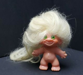 1960s Vintage 3 " Troll Doll Thomas Dam Era Unmarked - Green Eyes White Hair