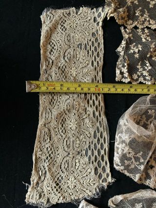 ANTIQUE 19TH CENTURY HANDMADE LACE - 5 LENGTHS FOR PROJECTS 2