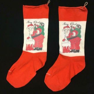 2 Great Vintage 1920s Printed Christmas Candy Holder Stockings - Santa With Toys