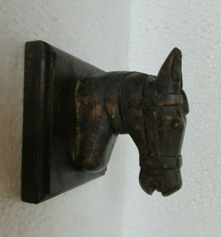 Vintage Old Collectible Wooden Hand Carved Wall Hanging Horse Bust Statue