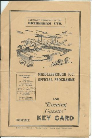 Rare Official Middlesbrough V Rotherham United 23/2/57 1956/57 Season