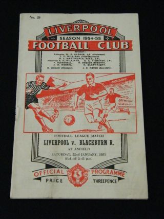 Rare Second Division Game Liverpool V Blackburn Rovers 22nd January 1955