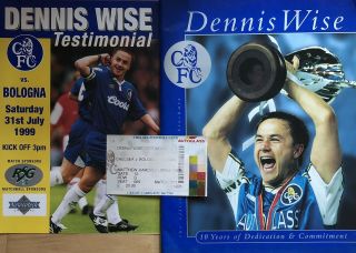 Dennis Wise Testimonial Chelsea Bologna Programme Ticket Stub Brochure 1999 Rare